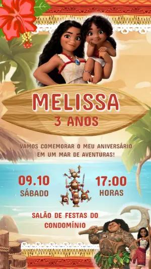 Convite de Aniversário Moana Tropical para Editar