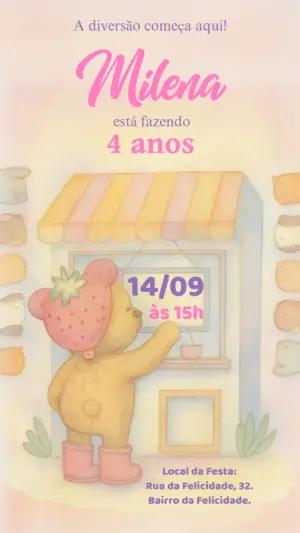 Convite Aniversário Ursinho Fofo para Editar Online