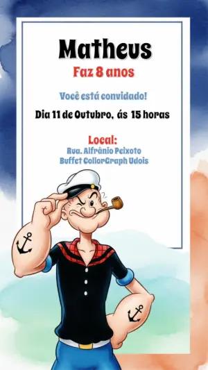 Convite de Aniversário Popeye para Editar Online