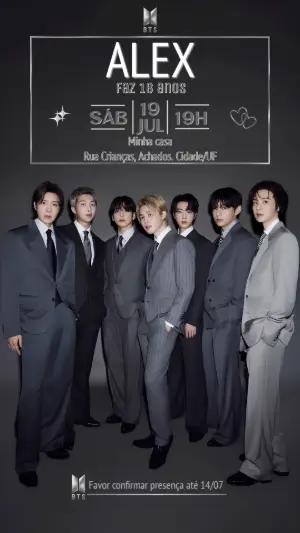 Convite de Aniversário BTS Elegante e Minimalista Editável