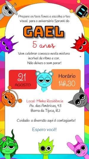 Convite de Aniversário Sprunki Incredibox para Editar