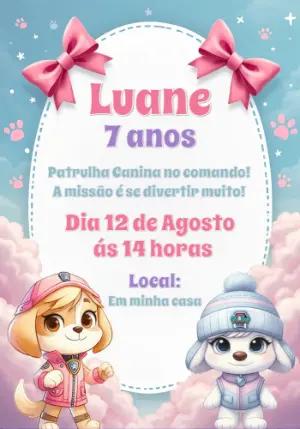 Convite Aniversário Patrulha Canina Skye e Everest para Editar