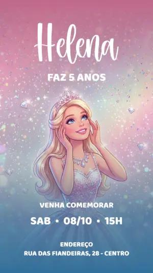 Convite Digital Aniversário Princesa Mágica para Editar