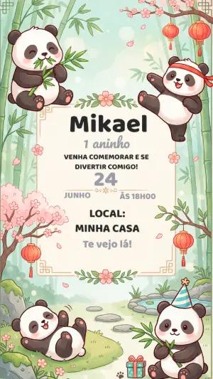 Convite de Aniversário Panda Fofo: Modelo Digital para Editar