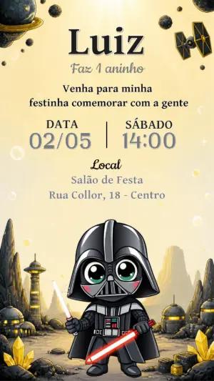 Convite de Aniversário Darth Vader Fofo para Editar Online