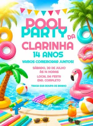 Convite de Aniversário Pool Party Colorido para Editar