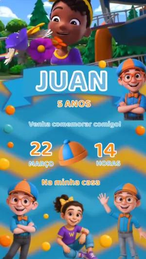 Convite Animado Aniversário Blippi para Editar Online
