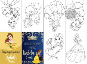 Livro de Colorir Bela e a Fera Editável para Aniversário