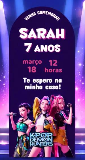 Convite de Aniversário K-Pop Demon Hunters Editável
