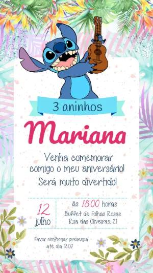Convite de Aniversário Stitch Tropical para Editar Online