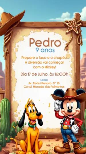 Convite Aniversário Mickey Cowboy Editável Online