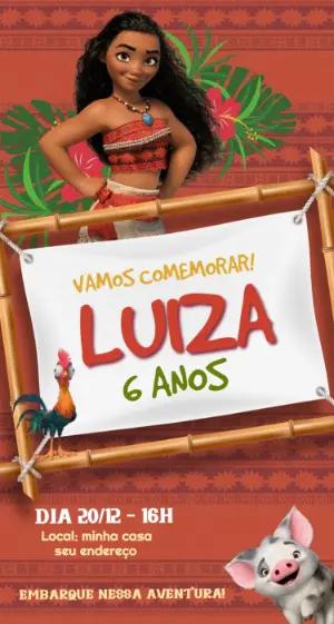 Convite de Aniversário Moana Tropical para Editar