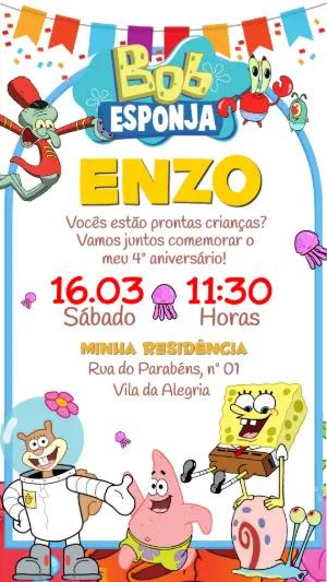 Convite Bob Esponja de Aniversário Editável