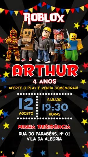 Convite de Aniversário Roblox Colorido para Editar