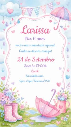 Convite de Aniversário Chuva de Amor Aquarela Editável