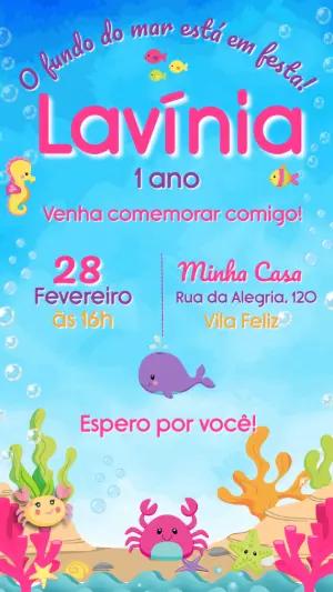 Convite Aniversário Fundo do Mar Menina para Editar Online