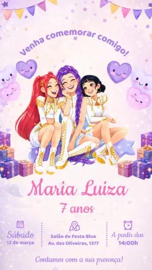 Convite Aniversário Huntrix Guerreiras do KPOP Editável