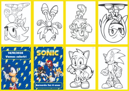 Livrinho de Colorir Sonic para Aniversário Editável