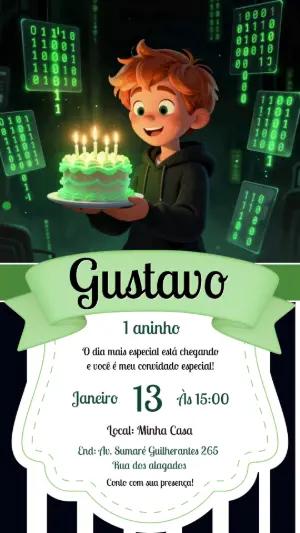 Convite de Aniversário Hacker Infantil para Editar