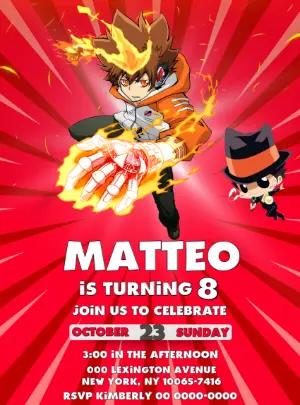 Editable Anime Katekyo Hitman Reborn Birthday Invitation with Fire Power Theme