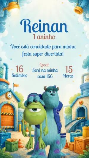 Convite de Aniversário Monstros S.A. Universidade para Editar