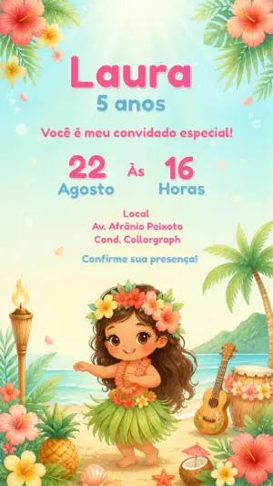 Convite de Aniversário Festa Havaiana Luau para Editar