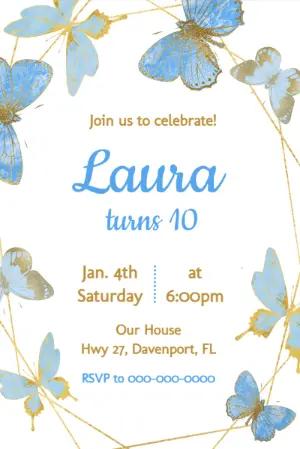 Elegant Butterfly Birthday Invitation | Editable Template