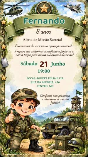 Convite de Aniversário Exército Soldadinho Modelo Editável