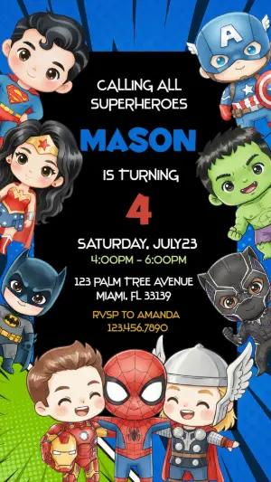 Cute Superhero Squad Birthday Invitation | Editable Template