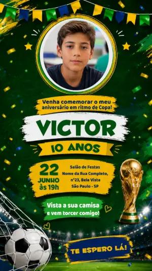 Convite de Aniversário Futebol Brasil com Foto Editável