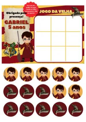 Jogo da Velha Harry Potter Editável para Lembrancinha
