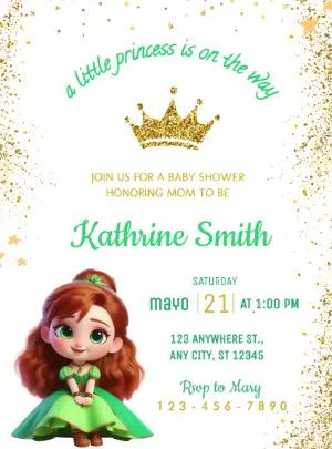Princess Baby Shower Invitation with Gold Glitter | Editable Template