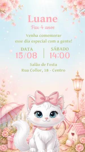 Convite de Aniversário Gata Marie Editável para Menina
