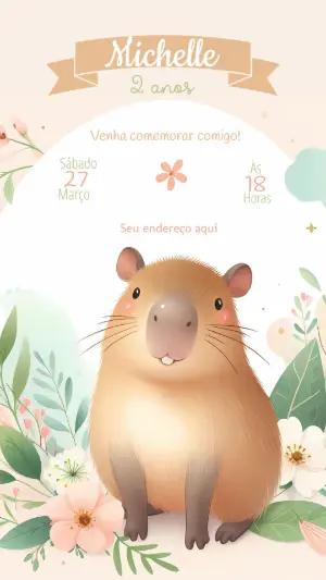 Convite Aniversário Capivara Aquarela para Editar Online