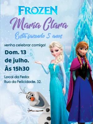 Convite de Aniversário Frozen com Elsa e Anna para Editar Online