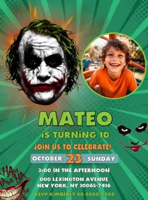 Joker Comic Style Birthday Invitation | Editable Template