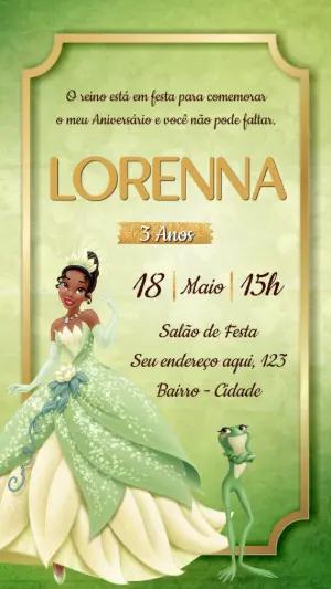 Convite Aniversário Princesa e o Sapo para Editar Online