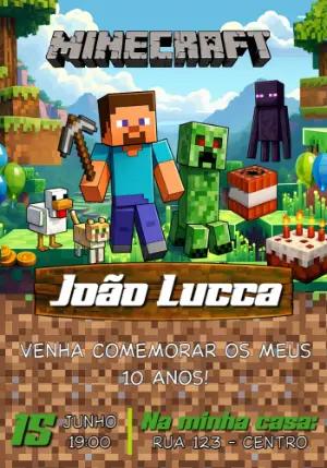 Convite de Aniversário Minecraft Editável para Menino