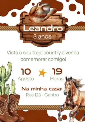 Convite de Aniversário Country com Cavalo para Editar Online