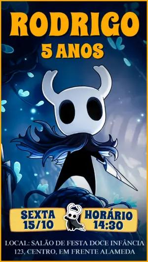 Convite Digital Aniversário Tema Hollow Knight Editável