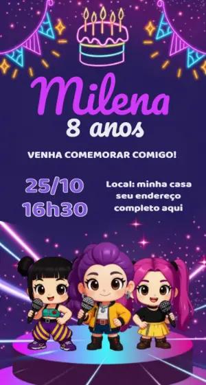Convite de Aniversário Guerreiras do Kpop para Meninas