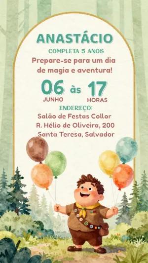 Convite de Aniversário Infantil Aventura na Floresta Editável