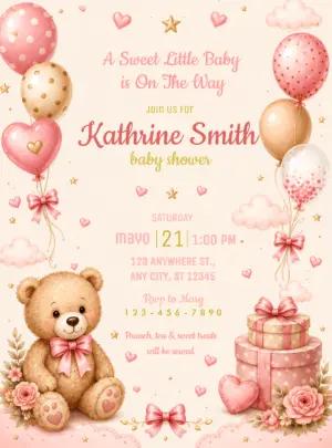 Editable Teddy Bear Baby Shower Invitation Template