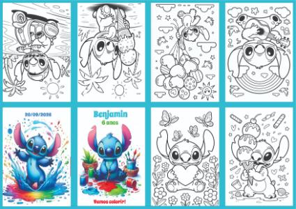 Livrinho de Colorir Stitch para Aniversário Modelo Editável