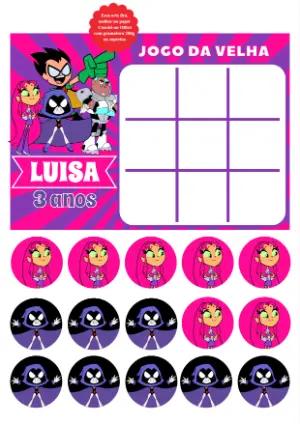 Jogo da Velha Jovens Titãs Editável para Festa de Aniversário