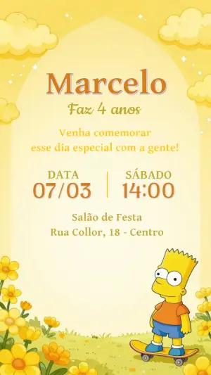 Convite de Aniversário Bart Simpson Amarelo para Editar