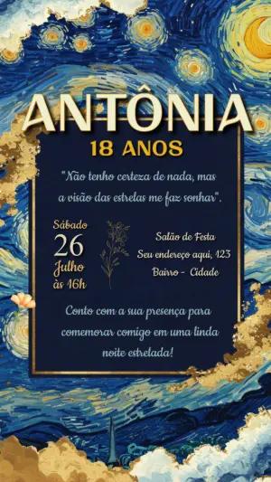 Convite Aniversário Noite Estrelada Van Gogh para Editar