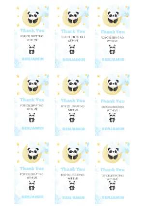 Cute Panda on Moon Thank You Tag Editable Template