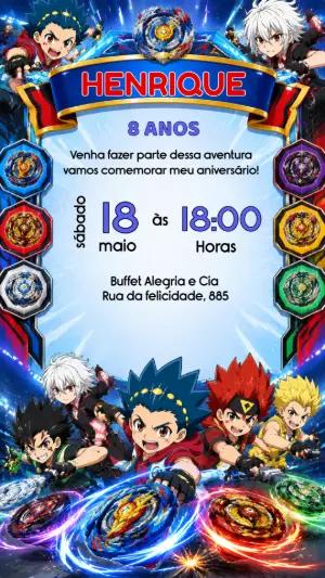 Convite de Aniversário Beyblade Editável para Festa Infantil