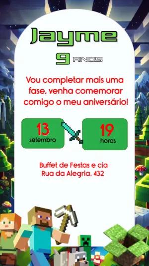 Convite Animado Aniversário Minecraft para Editar Online